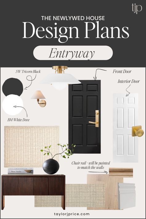 Black Front Door Interior, Entryway Makeover, Contemporary Entryway, Entryway Design, Black Front Doors, Small Entryway, Entry Way Design, Diy Renovation, Living Room Makeover