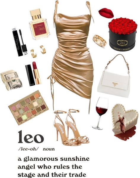 outfit for leo zodiac Venus In Leo Aesthetic Outfit, Zodiac Party Outfit, Leo Zodiac Outfit Aesthetic, Leo Venus Outfits Aesthetic, Leo Fashion Zodiac Style, Leo Sun Aesthetic Outfit, Leo Rising Fashion, Leo Inspired Outfit, Leo Venus Fashion