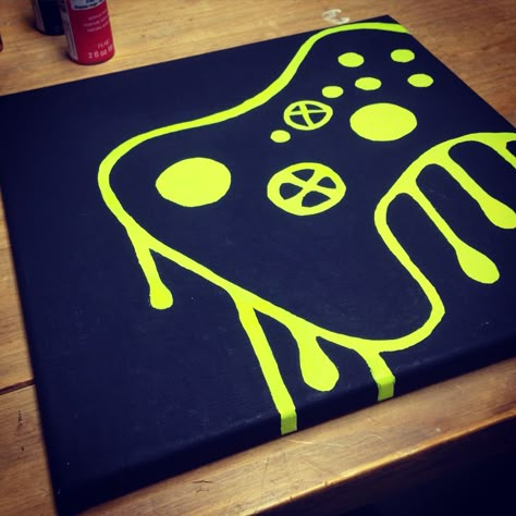 Xbox controller art canvas diy gift nerd geek Xbox Painting Ideas, Gaming Painting Ideas, Xbox Painting Ideas On Canvas, Gaming Painting, Video Game Painting Ideas, Gaming Canvas Painting, Gamer Painting Ideas, Gamer Painting, Fortnite Painting Canvas