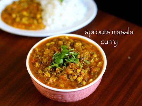 sprouts curry recipe, moong sprouts sabzi, sprouts recipe with step by step photo/video. healthy Sprouts Recipes Indian, Indian Beans, Vegetable Rice Recipe, Moong Sprouts, Karnataka Recipes, Paneer Tikka Masala Recipe, Bean Sprout Recipes, Healthy Curry Recipe, Rajma Recipe