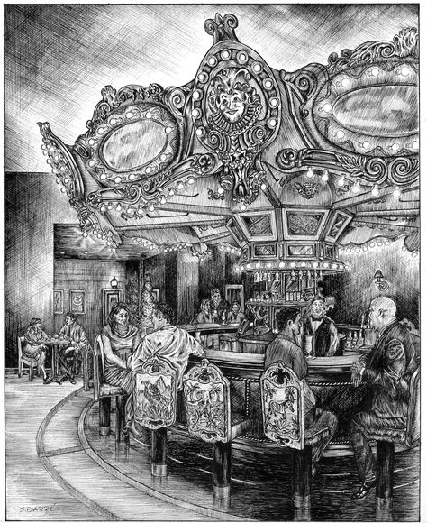 Bar Black And White, Restaurant Drawing, French Quarter Restaurants, New Orleans Bars, New Orleans Cemeteries, Hotel Monteleone, New Orleans Hotels, Plaster Sculpture, Skeleton Art