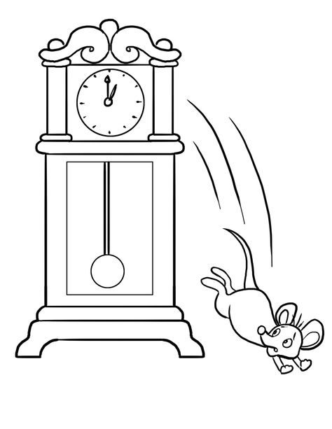 Hickory Dickory Dock Coloring Page Hickory Dickory Dock Craft, Nursery Rhymes Preschool Crafts, Animal Nursery Rhymes, Clock Printable, Fairy Tales Preschool, Nursery Rhymes Preschool, Nursery Rhymes Activities, Clock Template, Hickory Dickory Dock