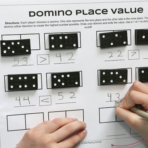 Dominoes Math Games, Domino Math, 1st Birthday Party Games, Place Value Game, Math Night, Math Enrichment, Game Place, Play Based Learning Activities, Math Madness