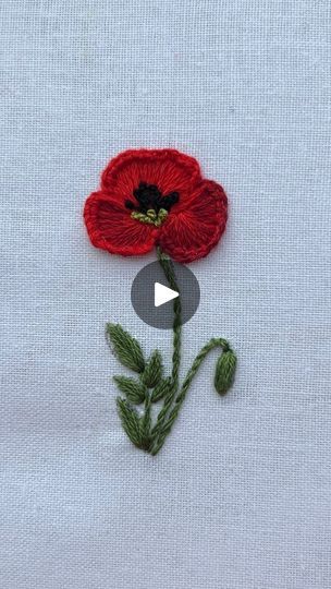 Poppy Embroidery Design, Poppy Embroidery Tutorial, Embroidered Poppy Flower, Poppy Cross Stitch Pattern, Poppy Embroidery Pattern, Poppy Flower Embroidery, Embroidery Poppy, Embroidered Poppies, Red Flower Embroidery