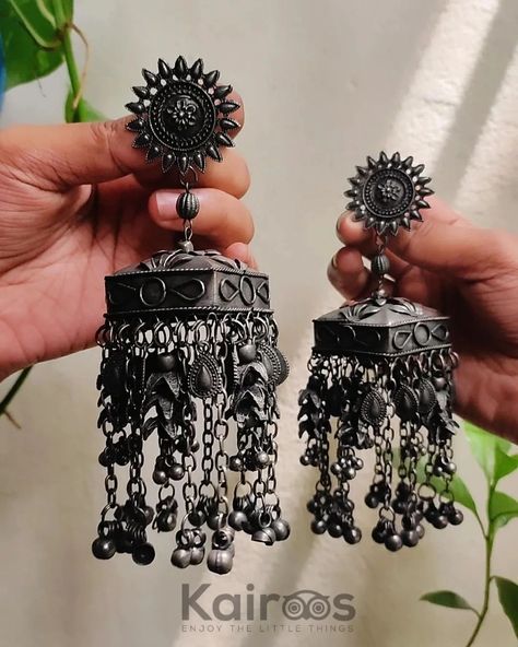 We are taking orders for this oversized Jhumka 😍 . 📍 Previous price: 560/- 💥 New price: 499/- . Inbox to order ❤️ Thank you 💖 . #kairoos #jhumka #oversizejhumka #blackpolishjewellery #germansilverjewellery #jewellery #earring #shoponline #goodbuy #fashion #traditional #today #newlook #dhaka #bangladesh Black Oxidised Earrings, Black Oxidised Jhumka, Oxidised Jhumka, Stylish Jewelry Accessories, Traditional Accessories, Oxidised Earrings, Aesthetic Jewellery, Pretty Jewelry Necklaces, Fashion Traditional