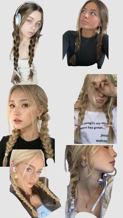 pigtail braids Cute Long Hair Pigtails, Headband And Pigtails, Messy Braided Pigtails, Pigtails For Adults, Piggy Braids, Pigtails Curly, Blonde Pigtails, Braided Pigtails, Cap Hairstyles