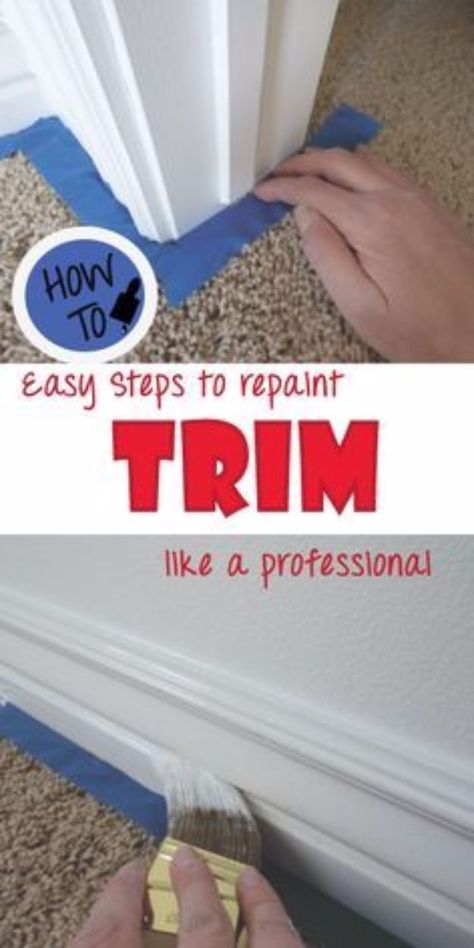 Easy Home Repair Hacks - Repaint your Trim like a Pro - Quick Ways to Easily Fix Broken Things Around The House - DIY Tricks for Home Improvement and Repairs - Simple Solutions for Kitchen, Bath, Garage and Yard - Caulk, Grout, Wall Repair and Wood Patching and Staining http://diyjoy.com/easy-home-repair-hacks Easy Home Improvement Projects, Easy Home Improvement, Painting Trim, Diy Home Repair, Home Repairs, Basement Remodeling, Diy Home Improvement, Baseboards, Diy Hacks