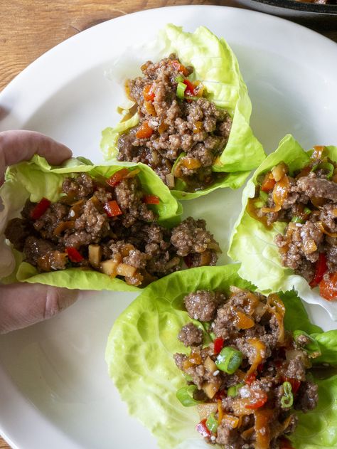 Ground Beef Lettuce Wraps | 12 Tomatoes Ground Beef Lettuce Wraps, Beef Patties Recipes, Beef Lettuce Wraps, Beef Wraps, 12 Tomatoes Recipes, Quick Stir Fry, Ground Meat Recipes, Lettuce Wrap, Korean Beef