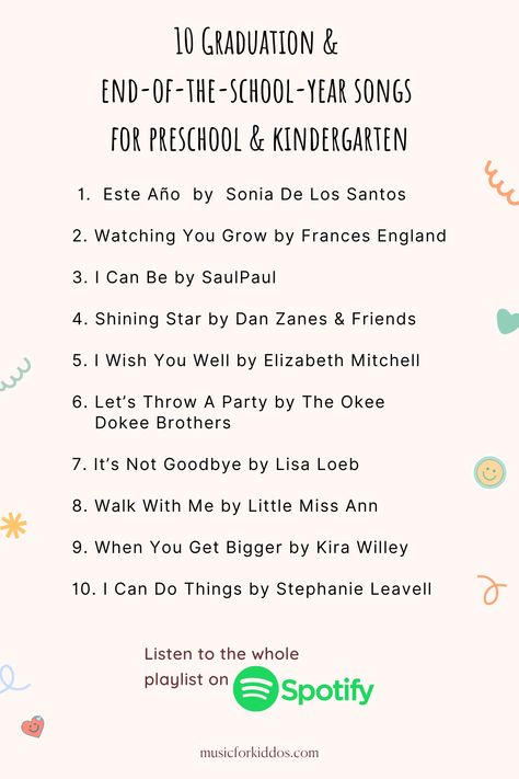 Graduation Songs For Kids, End Of Year Party Ideas, Preschool Graduation Songs, Kindergarten Graduation Songs, Prom Songs, Preschool Graduation Ideas, Tk Classroom, End Of The Year Celebration, Graduation Poems