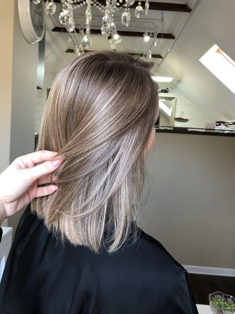 Blonde Airtouch On Dark Hair, Ash Balayage Blonde, Straight Bronde Haircolor, Brown Hair With Cool Blonde Highlights, Mocha Blonde Balayage, Dirty Blonde Hair With Highlights Short, Dirt Blonde Hair Color, Ash Blonde Lob, Short Ash Blonde Hair