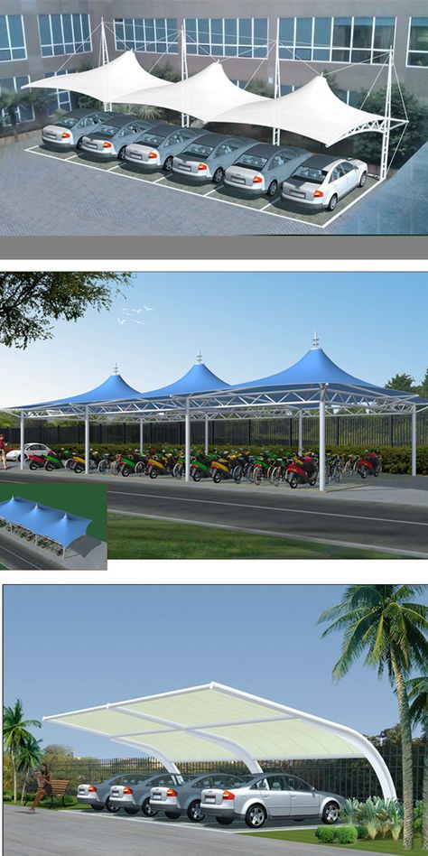 Park Shade Structure, Car Porch Design, Shade Sail Installation, Garage Systems, Car Shed, Steel Door Design, Tensile Structures, Membrane Roof, Balcony Railing Design