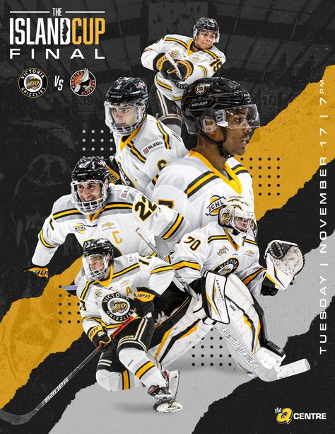 I made ths poster working for the Victoria Grizzlies. I really wanted to make it a powerful impactful graphic design sports poster. Nhl Graphic Design, Vs Design Poster, Hockey Graphic Design, Hockey Graphics, Graphic Design Sports, Athletic Posters, Gameday Graphics, Hockey Camp, Hope College