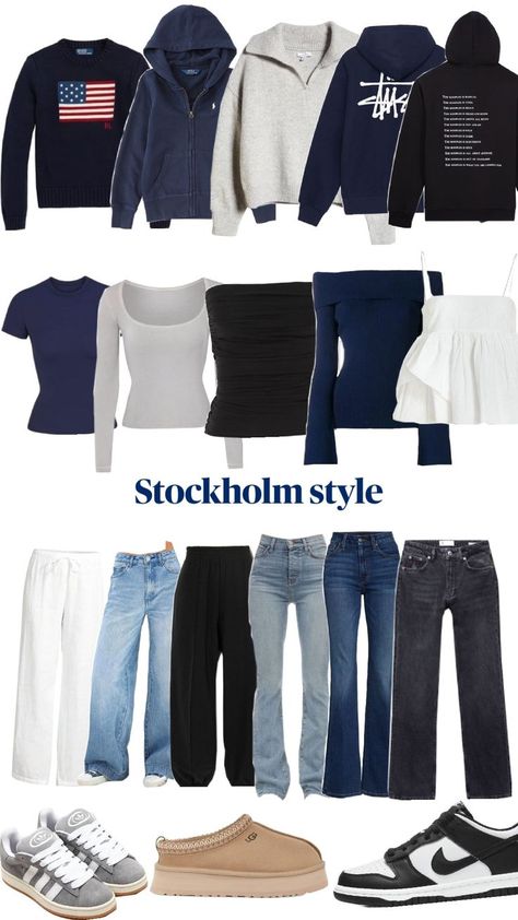 Stolkhome Girl Aesthetic Outfits, Navy Winter Outfit, Cute Easy Outfits For School, Stockholm Aesthetic, Clothing Basics, Navy Blue Style, Stockholm Style, Outfit Inspo Casual, Trendy Outfits For Teens