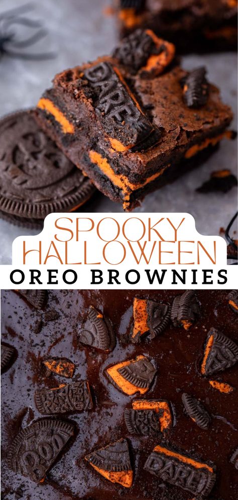 Halloween Deserts Recipes, Brownies With Oreos, Oreo Brownies Recipe, Halloween Deserts, Halloween Brownies, Halloween Oreos, Fudgy Brownie, Halloween Food Treats, Oreo Brownies