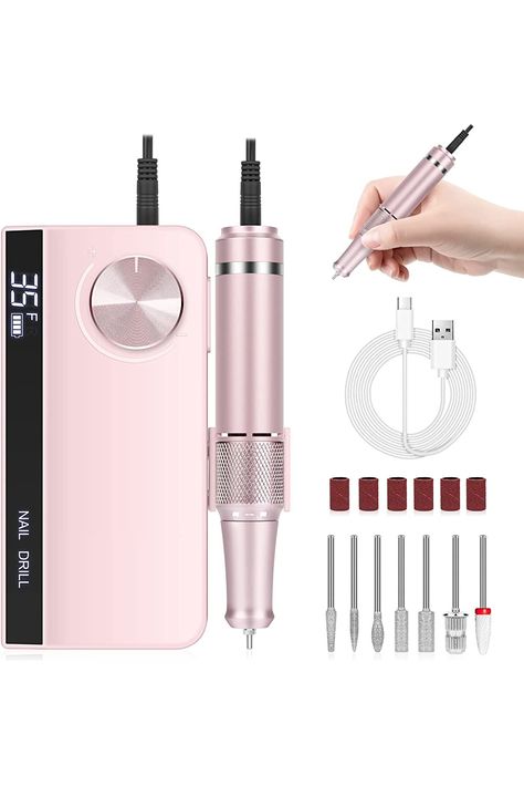 Pydeeirom Professional Nail Drill Machine for Acrylic Nails, 35000 RPM Electric Nail File with 7 Bits and Sanding Bands, Rechargeable Portable Electronic Nail File for Salon Home Manicure Tools Home Manicure, Electric Nail File, Drill Machine, Nail Drill Machine, Nail Care Tips, Nails Summer, Manicure At Home, Nail Drill, Manicure Tools