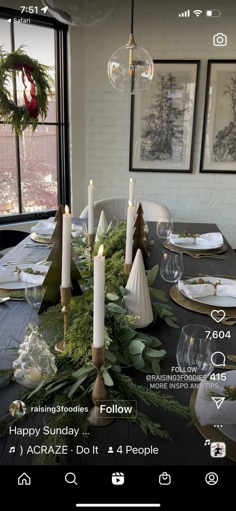 Candle Bouquet, Winter Greens, White Candle Sticks, Tapered Candle, Tapered Candles, Christmas Dining Table, Christmas Tablescape, Instagram Time, Christmas Tablescapes