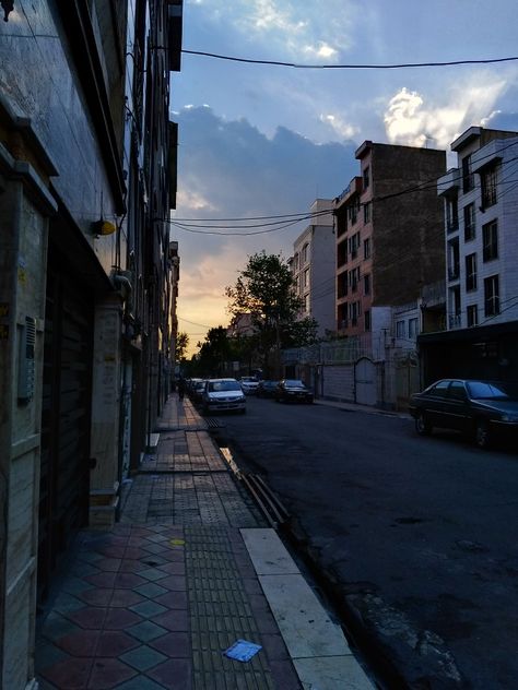 A sunset cloudy day in tehran, my street Tehran Street, Tehran, Cloudy Day, Road, Photography, Quick Saves