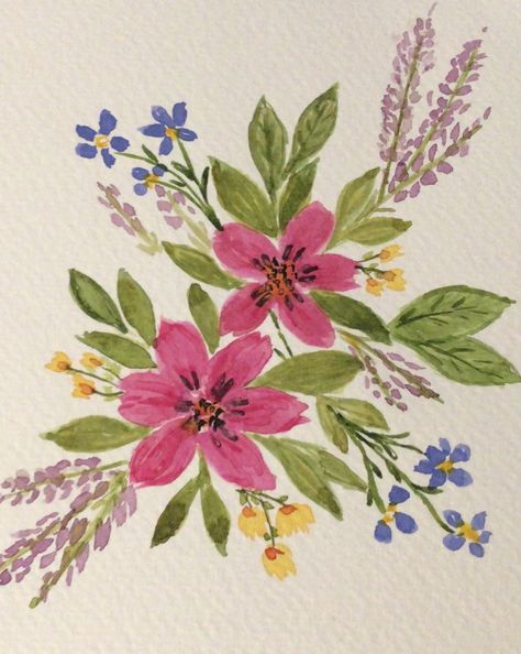 Wild Flower Painting Simple, Flower Bouquet Watercolor, Art Deco Paintings, Learn Watercolor Painting, Folk Art Flowers, Diy Watercolor Painting, Floral Drawing, Watercolor Paintings Easy, Watercolor Flower Art