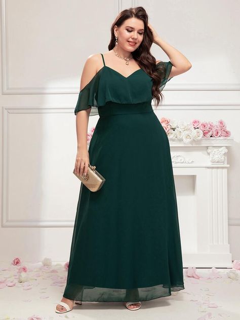 Free Returns ✓ Free Shipping On Orders $49+ ✓. Plus Cold Shoulder Zipper Back Chiffon Bridesmaid Dress- Plus Size Bridesmaid Dresses at SHEIN. Plus Size Green Bridesmaid Dresses, Emerald Green Dress Plus Size, Plus Size Maid Of Honor Dress, Bridesmaid Dress Plus Size, Baby Blessing Dress, Emerald Green Bridesmaid Dresses, Plus Size Evening Gown, Maxi Dress Designs, Big Size Dress