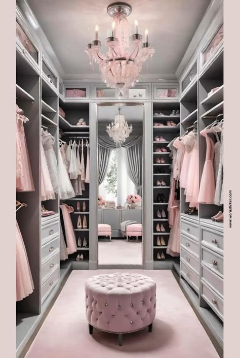 Walk In Wardrobe Room, Aesthetic Closets, Pink Girly Christmas, Modern Closets, Closet With Vanity, Children Bedroom Ideas, Room Renovation Ideas, Dream Dressing Room, Glam Closet