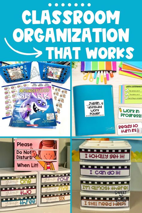 Are you looking for ways to get your classroom organized? As an early elementary teacher, I am giving you my best classroom organization ideas to help you. Classroom library organization can be easily completed with bins and labels. I love school supply organization and pencil organization in the classroom to help my K-2 students. Turning in work in the classroom, the unfinished work folder, and student material organization are all important systems to help you as the teacher. How To Store Centers In Classroom, How To Organize Your Classroom, Binder Storage Ideas Classroom, Unfinished Work Classroom, Classroom Supply Storage, Supply Organization Classroom, Center Organization Classroom, Sped Classroom Organization, Student Station In Classroom