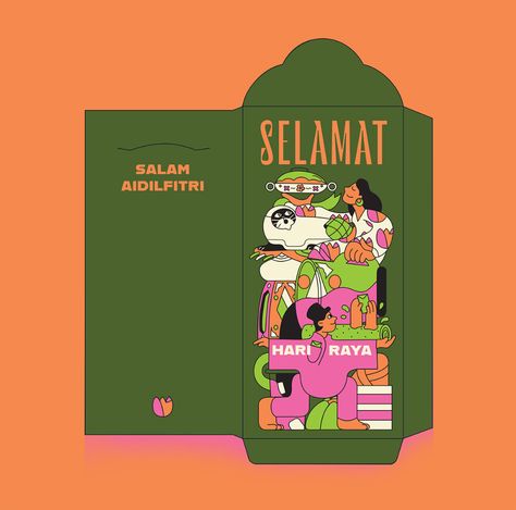 Card Raya Design, Sampul Duit Raya Design Aesthetic, Design Sampul Raya, Eid Illustration Design, Hari Raya Card Design, Eid Envelopes Design, Hari Raya Poster, Hari Raya Illustration, Hari Raya Card