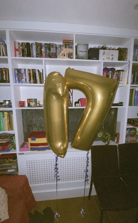 Gold 17 Balloons, 17 Birthday Balloons Aesthetic, Seventeen Birthday Aesthetic, Golden Birthday Aesthetic, 17th Birthday Balloons, 17 Th Birthday, 17th Birthday Aesthetic, 17 Balloons, Amelia Core