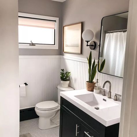 Modern Beadboard, Beadboard Bathroom Ideas, Bathroom Beadboard Ideas, Beadboard Bathroom, White Beadboard, Wainscoting Bathroom, Tiny Bathrooms, Boys Bathroom, Upstairs Bathrooms