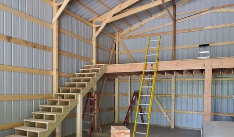 Pole Barn Garage With Loft, Shop Loft Ideas, Pole Barn With Loft, Pole Barn Kits Prices, Pole Barn Loft, Barn With Loft, Pole Barn Shop, Pole Barn Loft Ideas, Pole Barn Kits