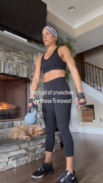 Standing Oblique Crunches, Ab Workout Kettlebell Core Exercises, Ab Workouts Kettlebell, Dumbbell Kettlebell Workout, Standing Kettlebell Ab Exercises, No Crunch Core Workout, Standing March Kettlebell, Standing Core Exercises Kettlebell, Core Workout No Crunches