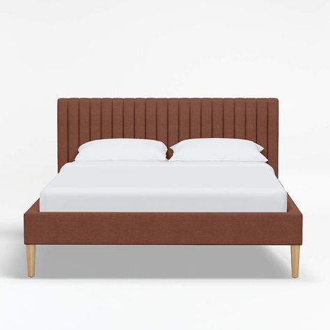 Camilla Queen Milano Fern Channel Bed | Crate and Barrel Channel Bed, California King Bed Frame, Bed Crate, Full Bed Frame, California King Bedding, Beds And Headboards, Velvet Bed, Leather Bed, Saddle Brown