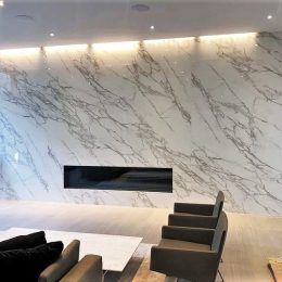 Fireplace: Neolith Calacatta | Marble Trend | Marble, Granite, Tiles | Toronto | Ontario : Marble Trend | Marble, Granite, Tiles | Toronto | Ontario Neolith Calacatta, Granite Tiles, Marble Trend, Wall Fireplace, Stone Fireplaces, Calacatta Marble, Sintered Stone, Fireplace Wall, Marble Granite