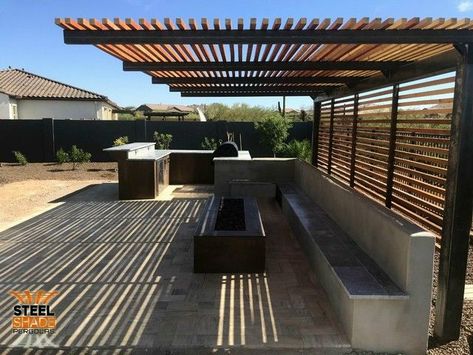 Shade Landscape, Shade Pergola, Outdoor Kitchen Area, Pergola Modern, Moderne Have, Outdoor Grill Area, Garden Pergola, Steel Pergola, Cedar Pergola