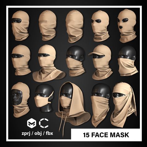 15 FACE MASK (CLO3D, MD PROJECTS OBJ FBX),  on ArtStation at https://www.artstation.com/artwork/XJd6b3 Different Face Masks, Full Face Mask Design, Mesh Mask, Face Mask Design, Marvelous Designer, Full Face Mask, Full Face, Quad, Face Mask