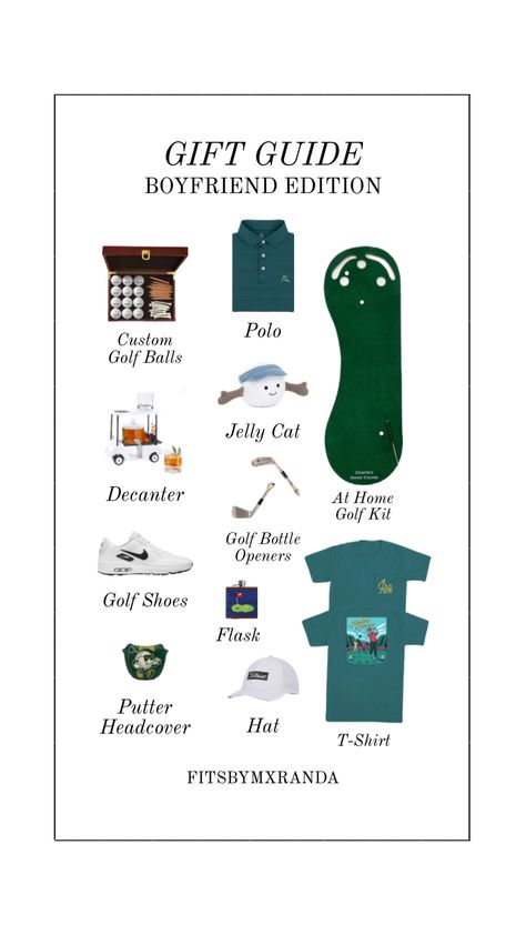 Gift Guide: Golf Boyfriend | #golf #giftideas #gift #gifts #giftguide #boyfriend Golf Boyfriend, Custom Golf, Golf Gifts, Golf Shoes, Head Covering, Golf Ball, Cat House, Boyfriend Gifts, Gift Guide