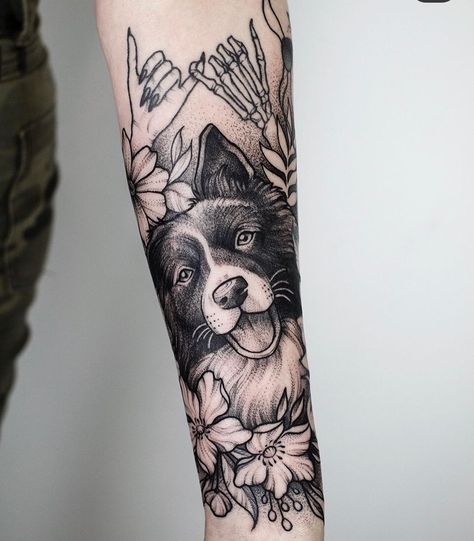 19 Border Collie Tattoo Ideas | Page 5 of 5 | The Dogman Collie Dog Tattoo Ideas, Forearm Dog Tattoo Women, Border Collie Tattoo Ideas, Dog Tattoo Border Collie, Aussie Tattoo Australian Shepherd, 2 Dog Tattoo Ideas, Border Collie Tattoo Outline, Dog Forearm Tattoo, Dog Portrait Tattoo Flowers