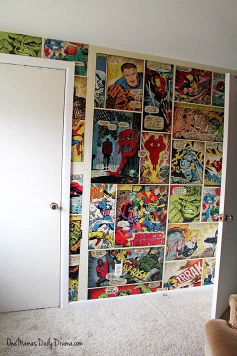 Comic Book Room Decor, Comic Room Ideas, Comic Bedroom, Comic Book Nursery, Comic Book Bedroom, Comic Book Rooms, Comic Book Wall, Daily Drama, Comic Book Wallpaper