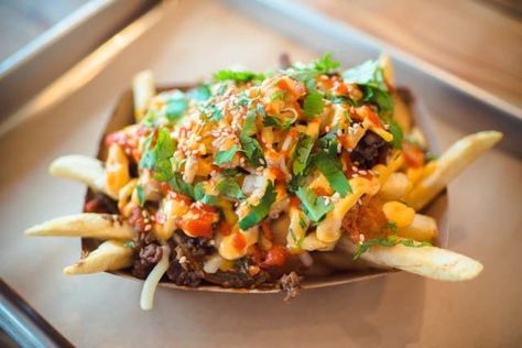 Kimchi Fries Recipe, Kimchi Fries, Vegan Food Truck, Magic Sauce, Boneless Ribs, Food Truck Menu, Fries Recipe, Bulgogi, Fusion Food