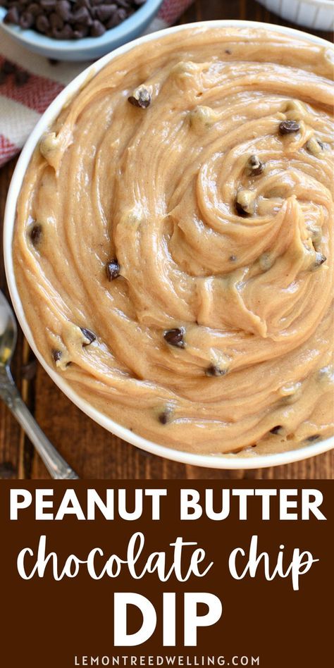 Peanut Butter Chocolate Chip Dip is everything you need in a delicious dessert dip! It's sweet, creamy, packed with peanut butter flavor, and SO easy to make! This easy sweet dip recipe makes the perfect treat for dipping your favorite salty or sweet snacks! Peanut Butter Dip Recipes, Peanut Butter Chocolate Dip, Fluff Dips, Peanut Butter Cream Cheese Dip, Peanut Butter Pie Dip, Cookie Dipping Sauce, Peanut Butter Chocolate Chip Dip, Chip Dips For Parties, Peanutbutter Dessert Dip