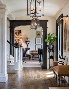 Remodelaholic | 25 Beautiful Examples of Colored Trim Hallway Trim, Stairway Lighting, Style Deco, Entry Hall, Nyc Apartment, Ethan Allen, Decoration Inspiration, Entry Way, Celebrity Houses