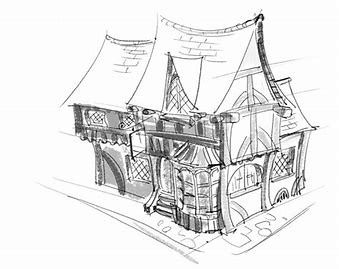 fantasy tavern from the outside sketch - Search Images Tavern Concept Art, Fantasy Tavern, 3d Maps, Dnd Stuff, Perspective Drawing, Concept Art, The Outsiders, Sketch, Layout