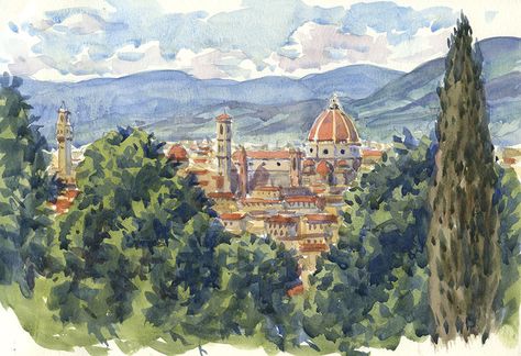 Florence, italy, duomo, watercolour Florence Watercolor, Florence Painting, Italy Sketches, Italy Duomo, Florence Italy Art, Hand Study, Florence Art, Watercolor Scenery, Italy Painting