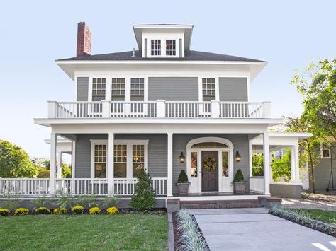 This stunning home was once hidden by overgrown landscaping. See the before pictures here http://www.hgtv.com/landscaping/back-from-the-brink-a-fixer-upper-story/pictures/page-4.html?soc=pinterest #hgtvmagazine Fixer Upper Episodes, Magnolia Fixer Upper, Hgtv Fixer Upper, Gray House, Texas Ranch, Casas Coloniales, Exterior Paint Colors, Magnolia Homes, Exterior House Colors