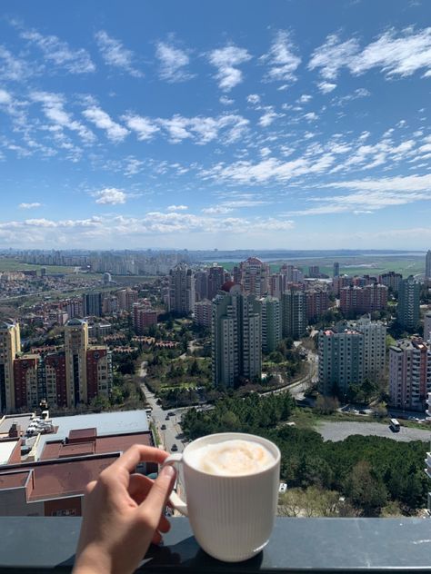 A cup of cappuccino with a city view and fresh air City View From Balcony, Coffee On Balcony, House Balcony, 2023 Vision, Day And Time, Personal Brand, 2024 Vision, Dream Rooms, At The Hotel