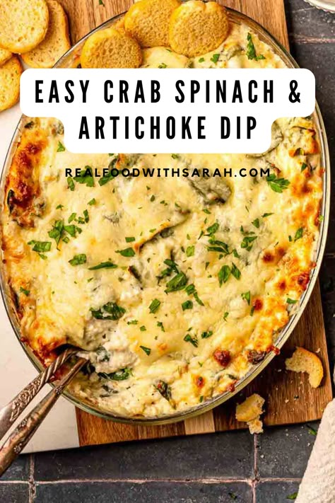 Creamy Crab Snacks, Crab Spinach Artichoke Dip Crockpot, Spinach Artichoke Dip With Crab Meat, Shrimp And Crab Spinach Artichoke Dip, Cajun Spinach Dip, Crab Spinach Dip Recipe, Seafood Spinach Artichoke Dip, Pappadeaux Crab And Spinach Dip Recipe, Artichoke Crab Dip Recipe