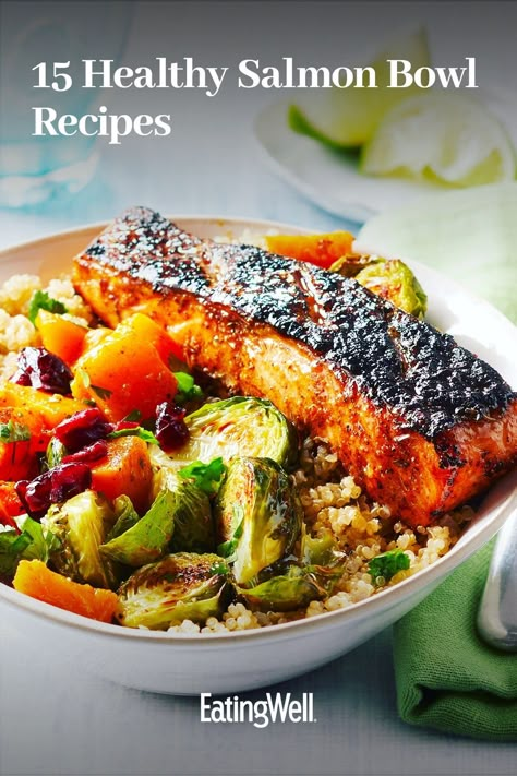 Healthy Seafood Bowls, Clean Eating Salmon Bowls, Healthy Salmon Bowls Meal Prep, Clean Eating Recipes Salmon, Health Bowls Clean Eating, Salmon Bowls Healthy Dinners, Veggie Salmon Bowl, Salmon Dinner Salad Recipes, Salmon Harvest Bowl