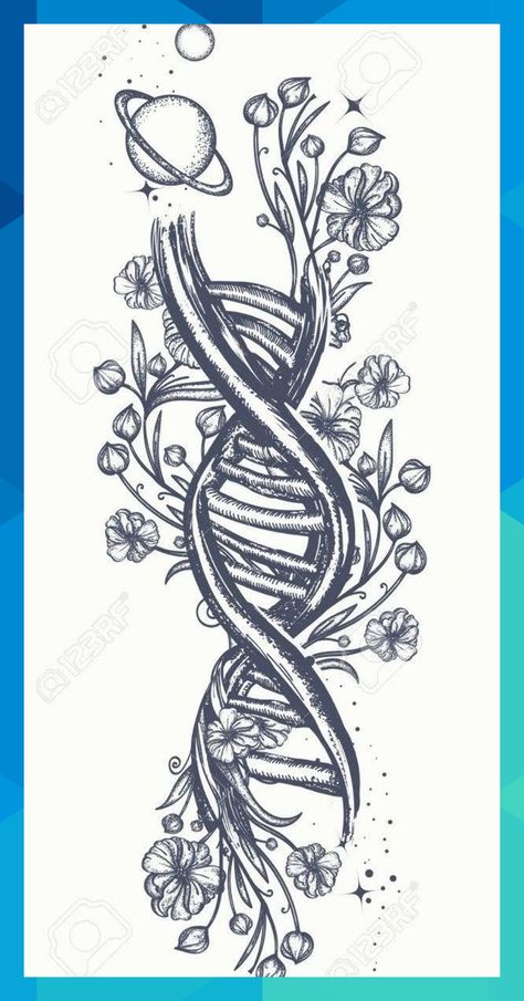 #ernsertoni319 Art Nouveau Floral Tattoo, Art Nouveau Tattoo Flower, Dna Necklace, Fleurs Art Nouveau, Dna Tattoo, Dragons Tattoo, Art Nouveau Tattoo, Nouveau Tattoo, Surreal Tattoo