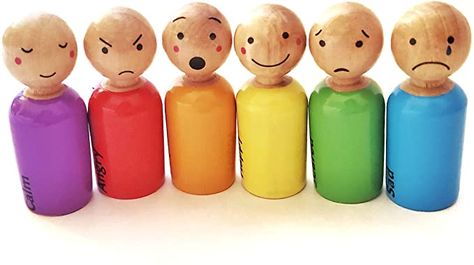 Amazon.com: My Felt Story Box of Feeling Emotion Rainbow Wooden Peg Dolls 6 Montessori Reggio Preschool People Figures: Toys & Games Reggio Preschool, Project Mc2 Dolls, Felt Story, Wooden People, Wooden Peg Dolls, Braided Rug Diy, Rainbow Wood, Felt Stories, Wood Peg Dolls