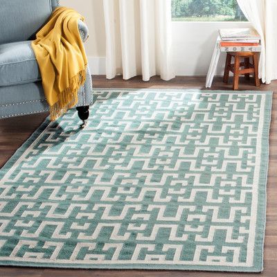 Safavieh Dhurries Wool Seafoam/Ivory Outdoor Area Rug Rug Size: Dhurrie Rugs, Modern Moroccan, Light Blue Area Rug, Modern Contemporary Style, Navy Blue Area Rug, Silver Area Rug, Geometric Area Rug, Ivory Rug, Flat Weave Rug