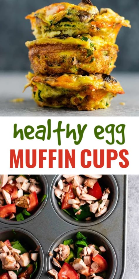 Make ahead breakfast - these healthy muffin egg cups and you can use any veggies that you have on hand! Egg Muffin Cups Healthy, Vegetarian Mealprep, Muffin Cups Recipes, Egg Muffins Healthy, Muffin Tin Meals, Egg And Grapefruit Diet, Egg Muffin Cups, Egg Cups Breakfast, Egg Muffins Breakfast